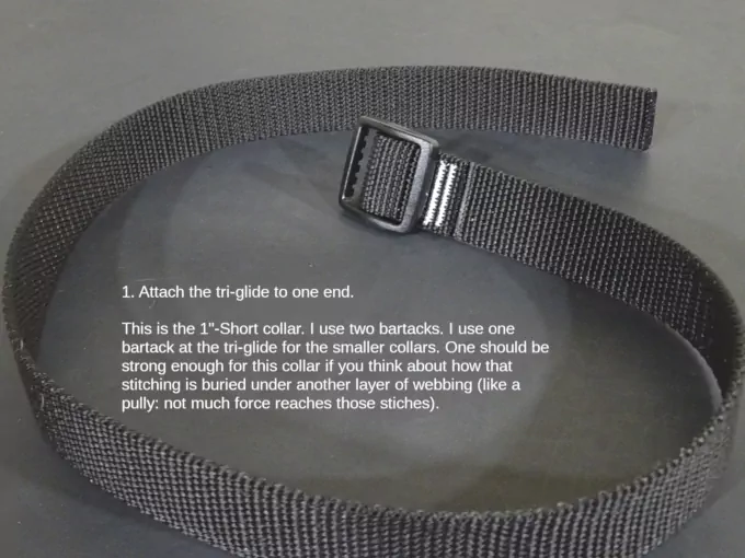 Step 1. Sew a tri-glide onto one end of the webbing