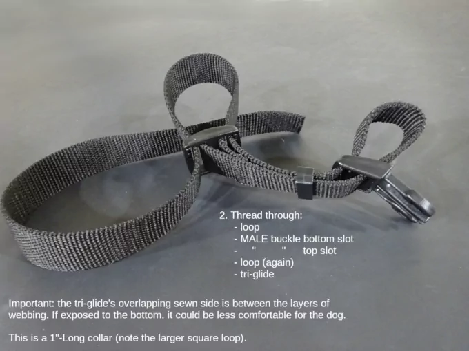 Step 2. Thread the webbing through the loop & male buckle