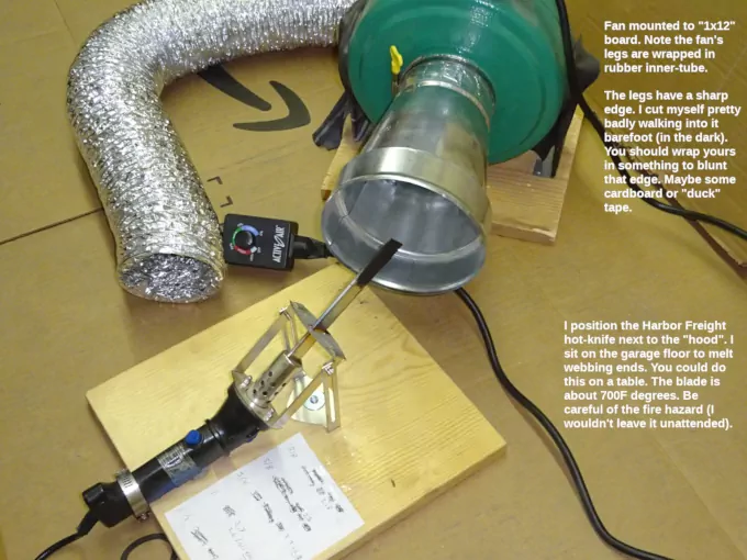 Hydrofarm extraction fan used with Harbor Freight hot-knife (to extract heat & toxic fumes away from the operator)