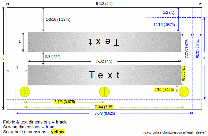 A diagram showing the leash sleeve's various dimensions