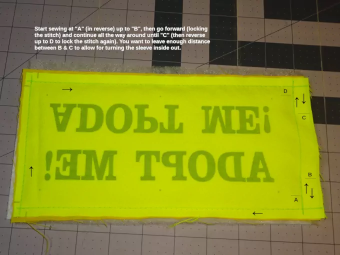 The leash sleeve after being sewn