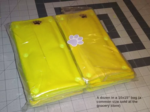 A dozen leash sleeves bagged together