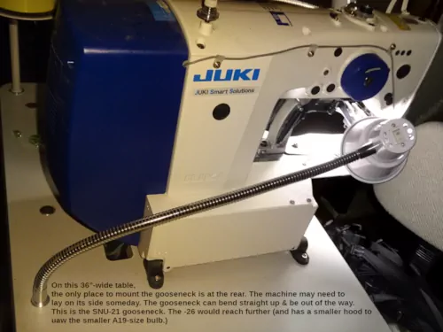 Gooseneck lamp installed behind LK1900 (left side of machine)