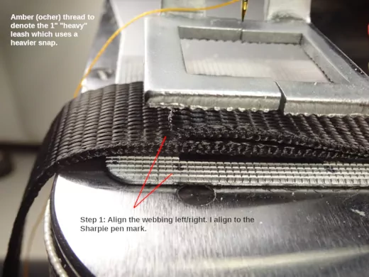 Aligning the leash under the clamp: left to right