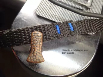 3/8-inch leash: handle-end sewn with two bartacks