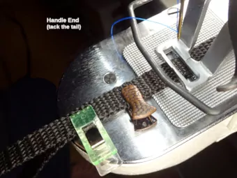 3/8-inch leash: handle-end, tail of the webbing clamped for bartacking